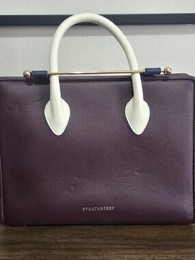 Strathberry Tri Color Midi Tote In Navy/Vanilla/Burgundy